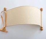Blank paper scroll with gold accents and gift box, 5x12" tan parchment paper