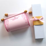 Royal princess scroll on pink paper with gold accents, optional gift box