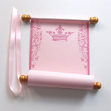Royal princess scroll on pink paper with gold accents, optional gift box
