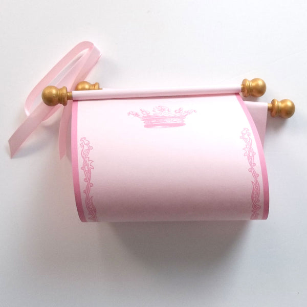Royal princess scroll on pink paper with gold accents, optional gift box