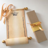 Royal crown and floral border on aged paper scroll, optional gift box