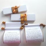 Custom printed scroll with gift box for a personal message, 5x12" white paper