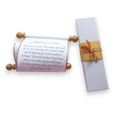 Custom printed scroll with gift box for a personal message, 5x12" white paper