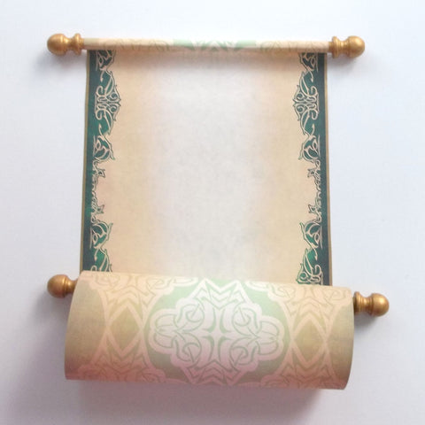 Blank Scroll in Green and Gold for Hand Writing and Calligraphy, 8x20 Paper