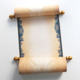 Custom parchment scroll in navy and aged gold, 8x19 inches paper, personalized with your own words, handmade
