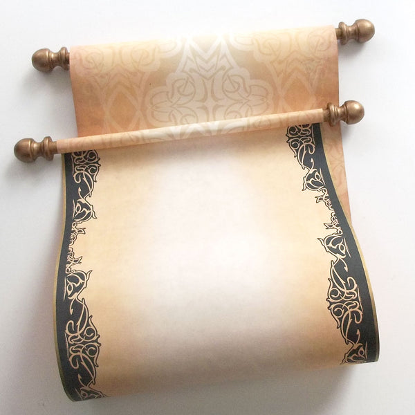 Blank Parchment Scroll in Black and Gold for Hand Writing and Calligraphy, 8x20 Paper