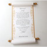 Personalized cream parchment scroll, 8x20" paper, gold or silver, sets of multiples