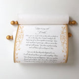 Personalized cream parchment scroll, 8x20" paper, gold or silver, sets of multiples