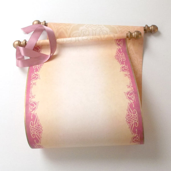Blank Decorative Scroll in Mauve and Gold for Hand Writing and Calligraphy, 8x20 Paper