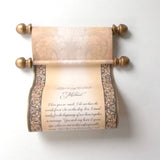 decorative custom printed scroll with gold accents.