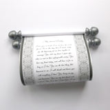 Custom printed decorative paper scroll with pewter finials