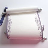 Decorative scroll with purple and silver accents