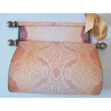 Custom parchment scroll with red, green and gold accents, 8x18 inches paper, handmade