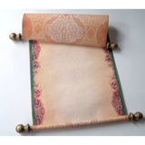 Custom parchment scroll with red, green and gold accents, 8x18 inches paper, handmade