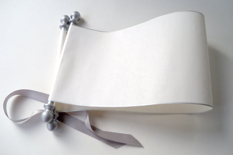 Blank scroll for hand writing with silver accents and optional gift box, 5x13" paper