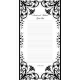 Custom floral guest list scroll, black and gold, 11x21 inches cream parchment paper, personalized with name(s) and date