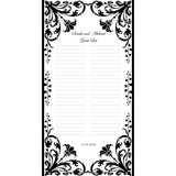 Custom floral guest list scroll, black and gold, 11x21 inches cream parchment paper, personalized with name(s) and date
