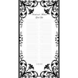 Custom floral guest list scroll, black and gold, 11x21 inches cream parchment paper, personalized with name(s) and date