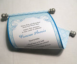 Princess Birthday Invitation Scroll in Turquoise and Silver, Honeycomb, set of 10