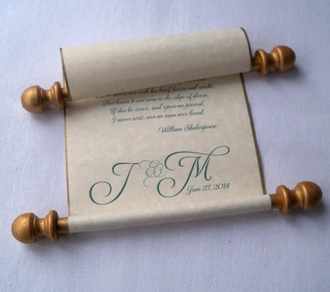 Wedding vows personalized individual scroll, with presentation box, 5 inches wide cream or white paper