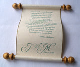 Wedding vows personalized individual scroll, with presentation box, 5 inches wide cream or white paper