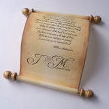 Wedding vows custom printed scroll on aged parchment, marriage proposal, anniversary letter, boxed, 5 inches wide paper