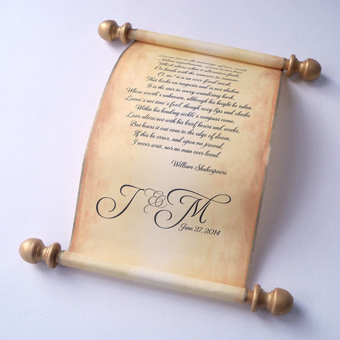 Wedding vows custom printed scroll on aged parchment, marriage proposal, anniversary letter, boxed, 5 inches wide paper