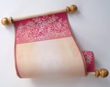 Blank aged paper scroll with red lace border, for your handwritten letter or message, 5x12" paper