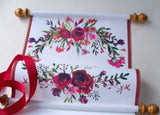 Wedding guest scroll with red roses, ceremony scroll for signatures, 8x19" paper