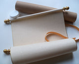 Extra wide blank parchment scroll, gold accents, 11x19" paper, storage tube
