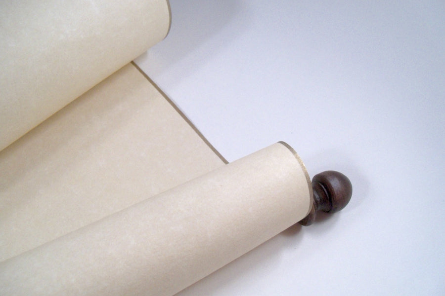 Blank paper scroll for wedding vows, aged parchment paper with silver  finials and kraft box, 5x12 paper