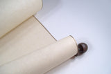 Extra wide blank parchment scroll with stained brown finials and gold edging, 11x19"paper, storage tube