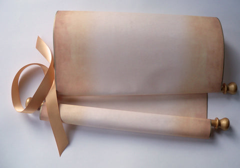 Extra large blank aged parchment scroll with gold accents, 12x20"paper, storage tube