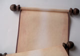 Blank paper scroll for handwritten messages, aged parchment paper with brown accents and kraft box, 5x12" paper