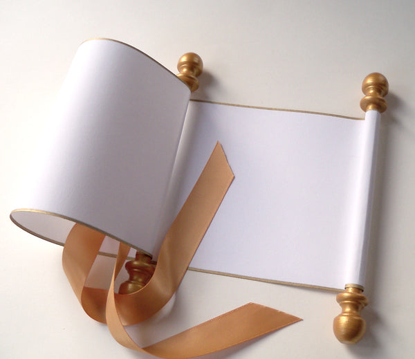 Blank white paper scroll with gift box