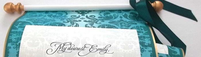 Handkerchief wedding invitation scrolls by Artful Beginnings
